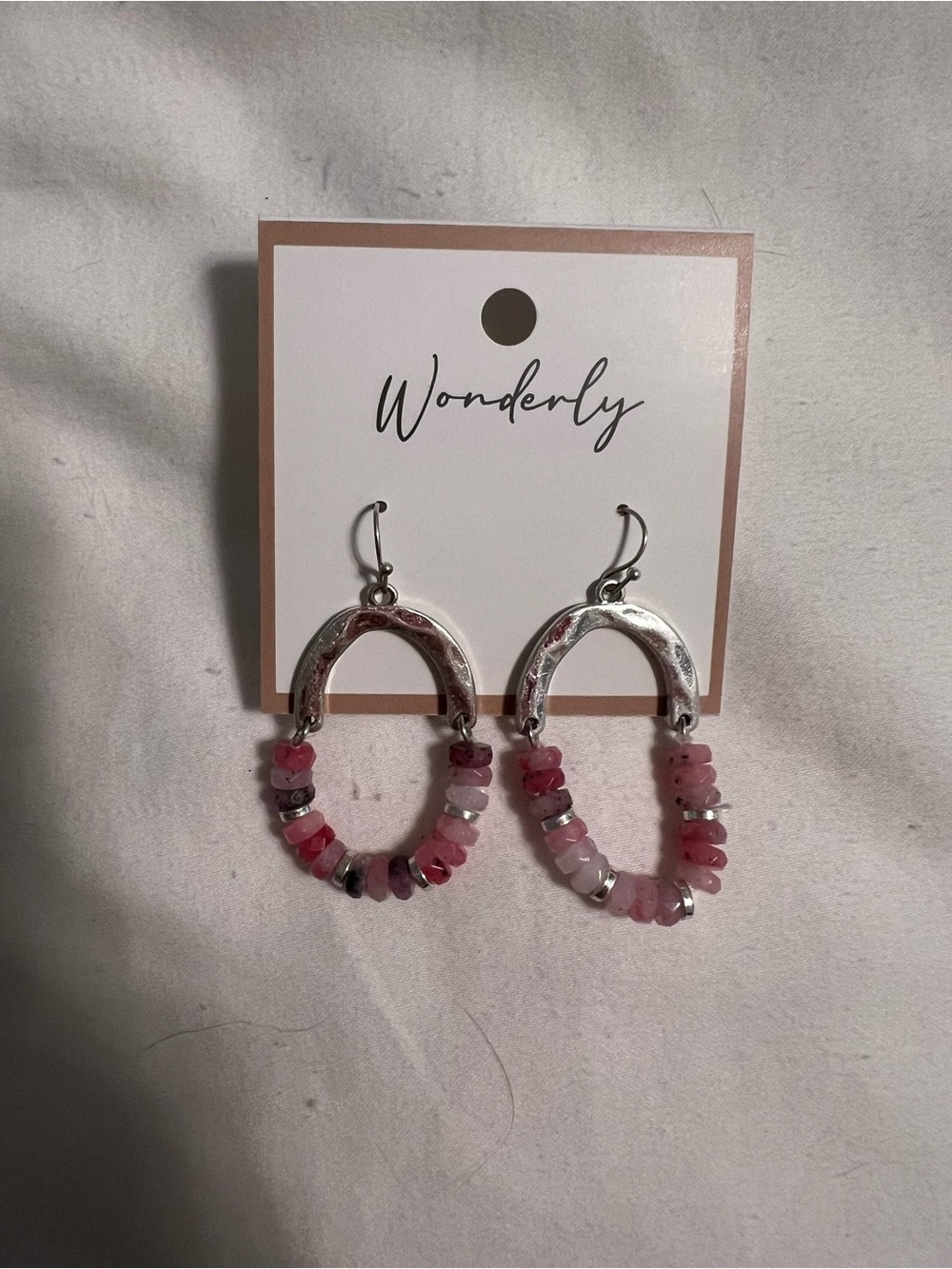 Wonderly Silver Hoop Earrings with Pink Beads